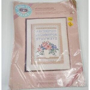 VTG 1987 Dimensions From The Heart Rose Alphabet Sampler Cross Stitch Kit